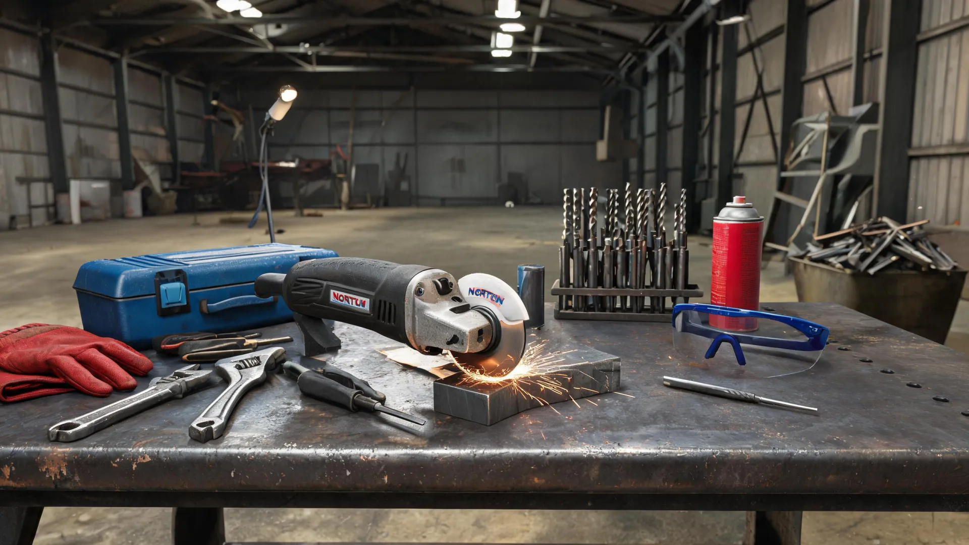 Norton abrasive tools on an active workshop jobsite